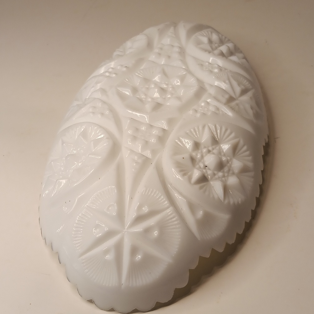 Vintage Milk Glass White Butter =,Serving Dish - Picture 3 of 8